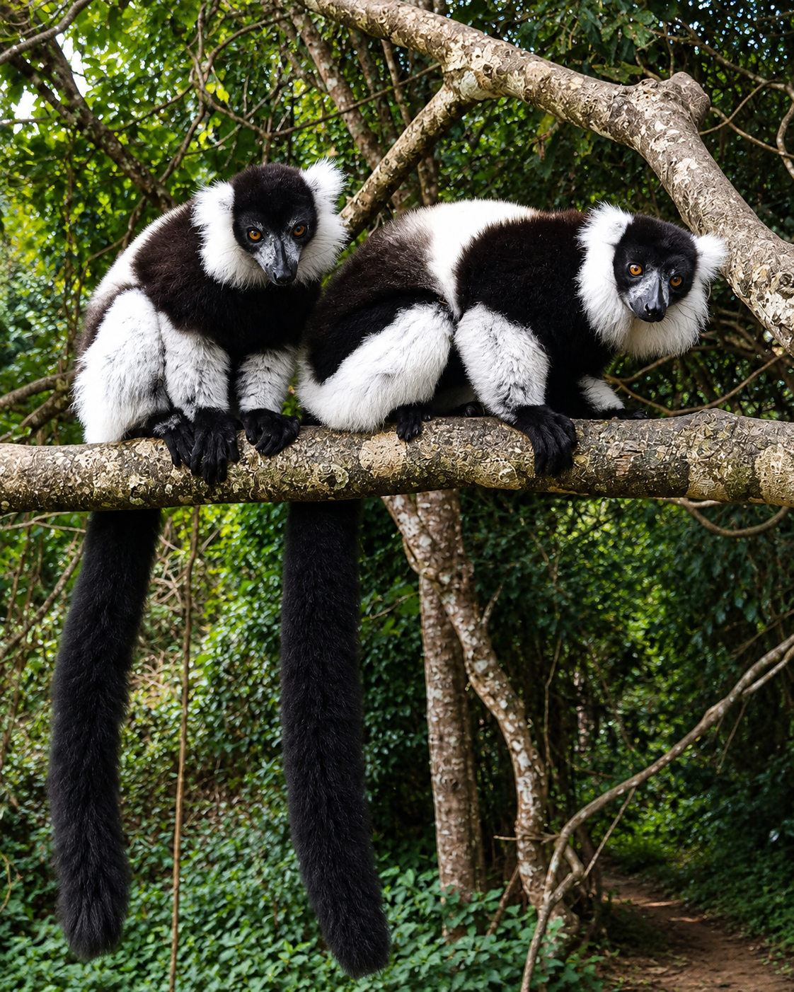 Varis noir et blanc au repos sur une branche